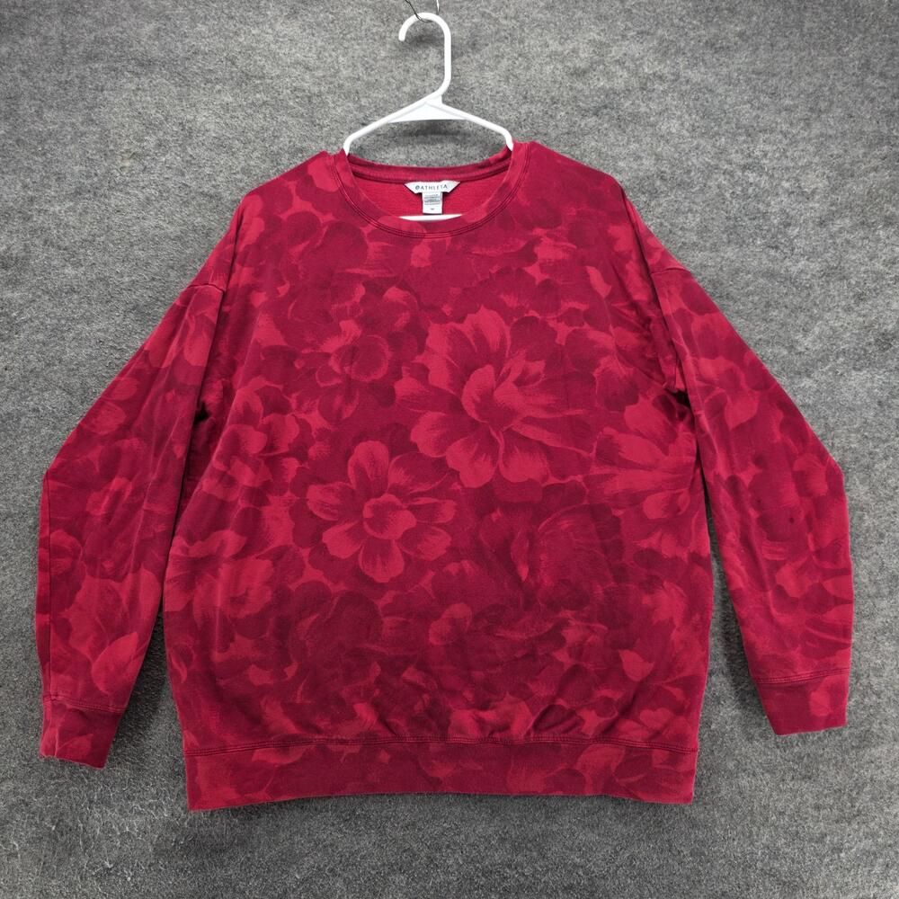 Athleta Sweatshirt Womens Medium Red Balance Printed Pullover Floral Tencel